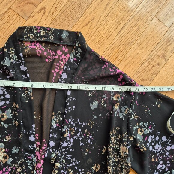 Lightweight Chiffon Open Front Cardigan Front Tie Blouse O/S - Picture 9 of 12